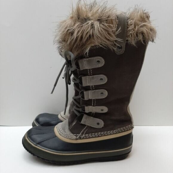 SOREL Joan of Arctic Snow Boots Suede Leather Grey & Black Sz 7 Flawed - Picture 8 of 16